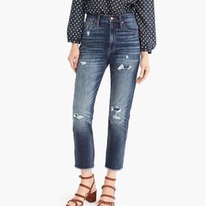 J Crew Point Sur High-Rise Boyfriend Jean Raw Hem Dark Wash Denim